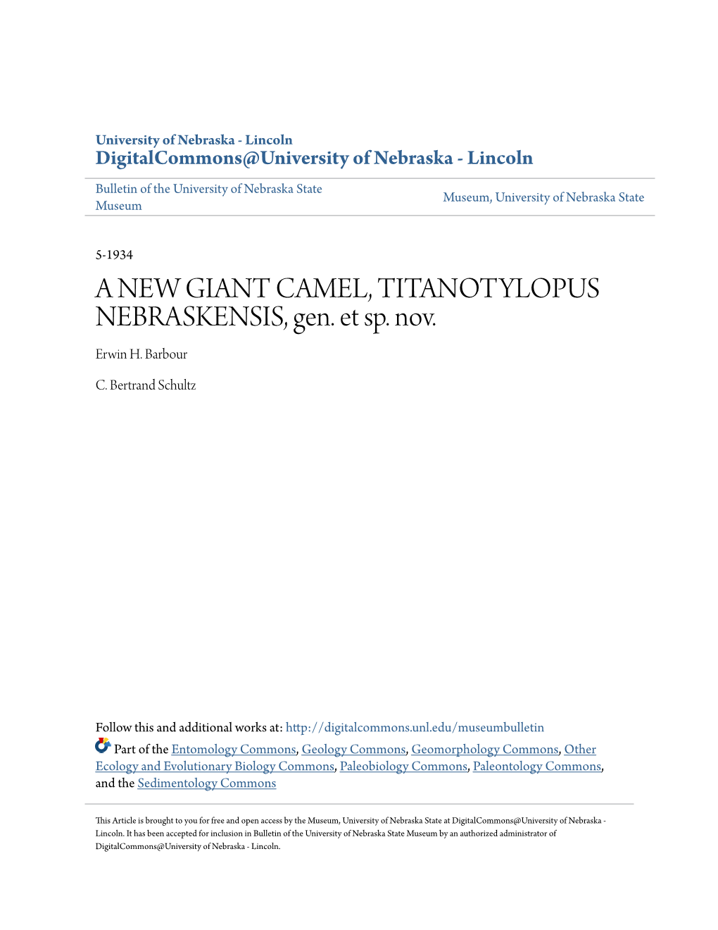 A NEW GIANT CAMEL, TITANOTYLOPUS NEBRASKENSIS, Gen