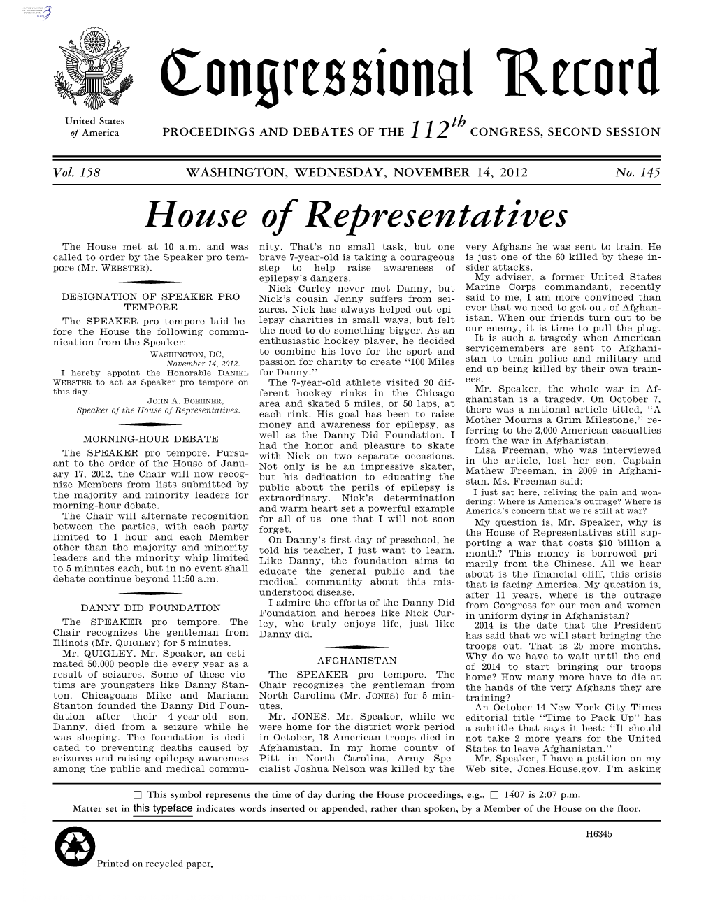 Congressional Record United States Th of America PROCEEDINGS and DEBATES of the 112 CONGRESS, SECOND SESSION