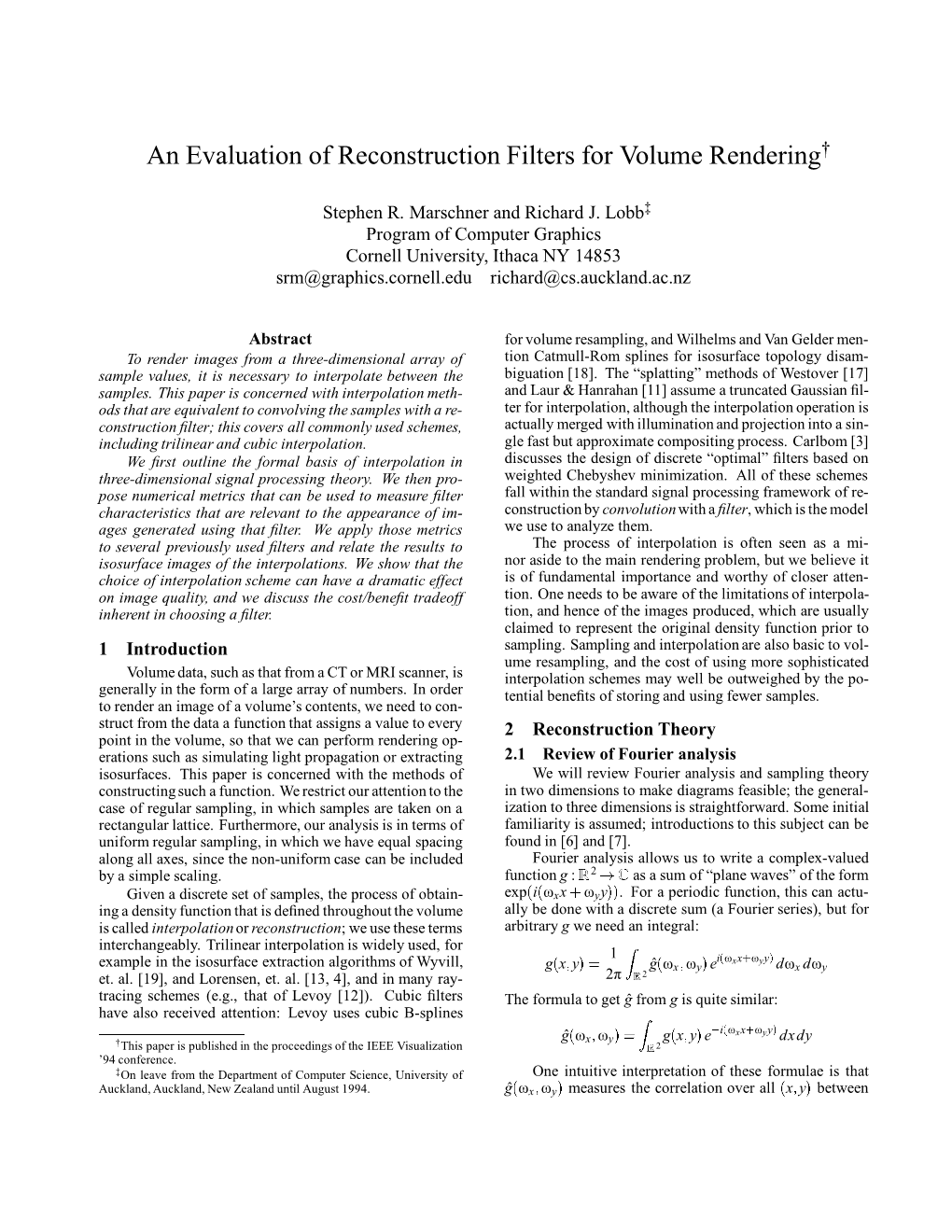 An Evaluation of Reconstruction Filters for Volume Rendering†