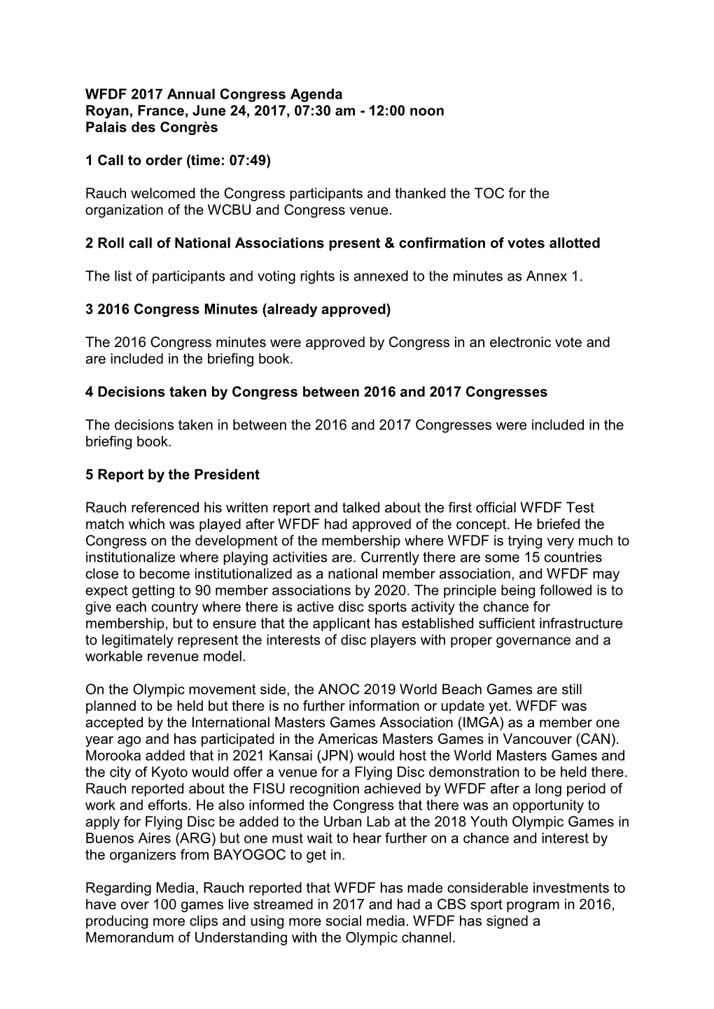 2017 WFDF Congress Minutes