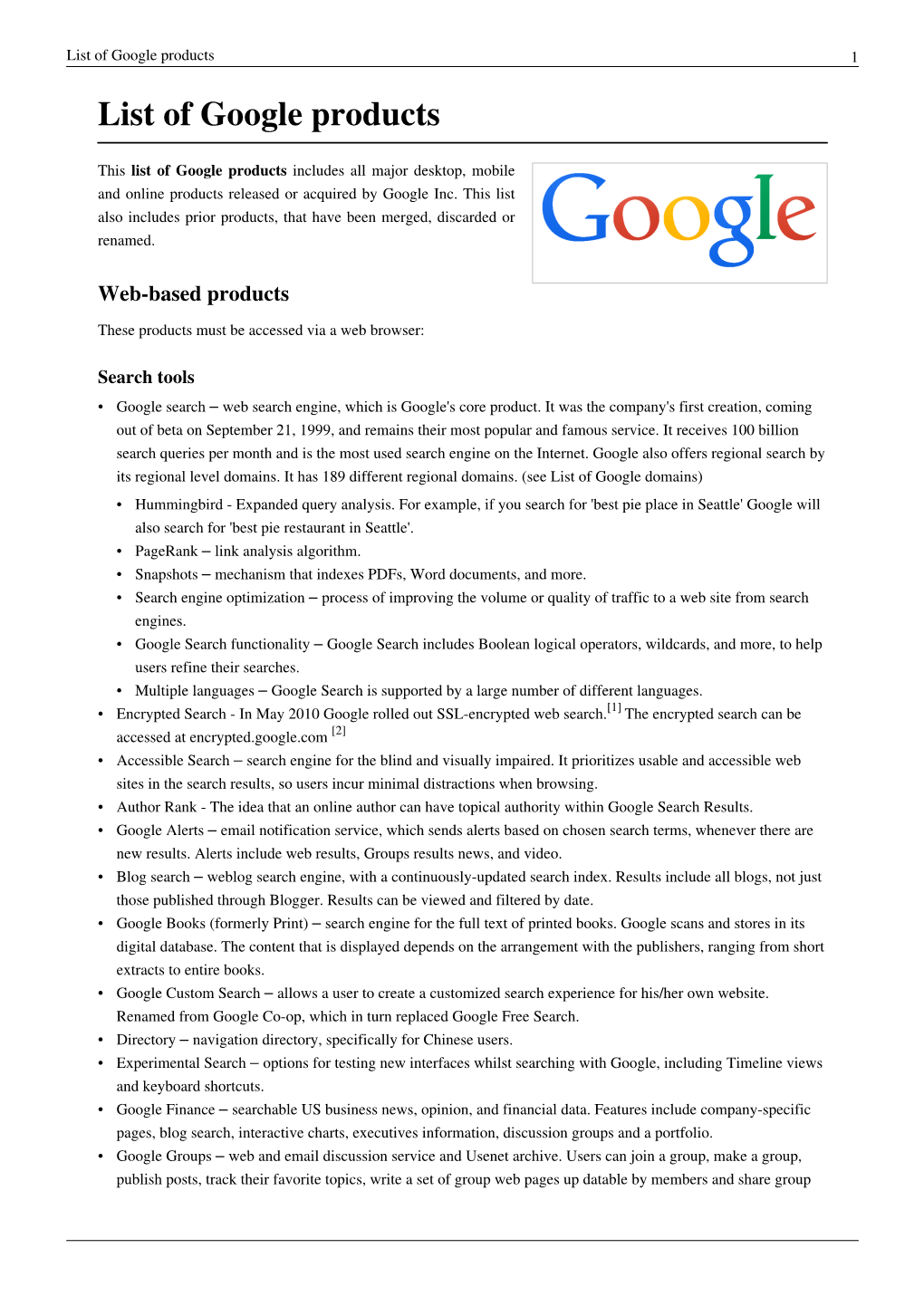 List of Google Products 1 List of Google Products