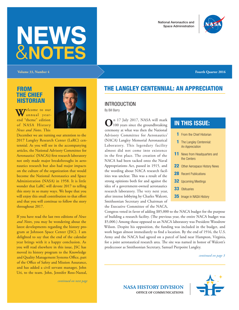 NEWS & NOTES: Volume 33, Number 44, Fourth Quarter 2016