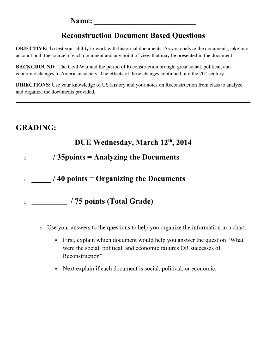 Reconstruction Document Based Questions