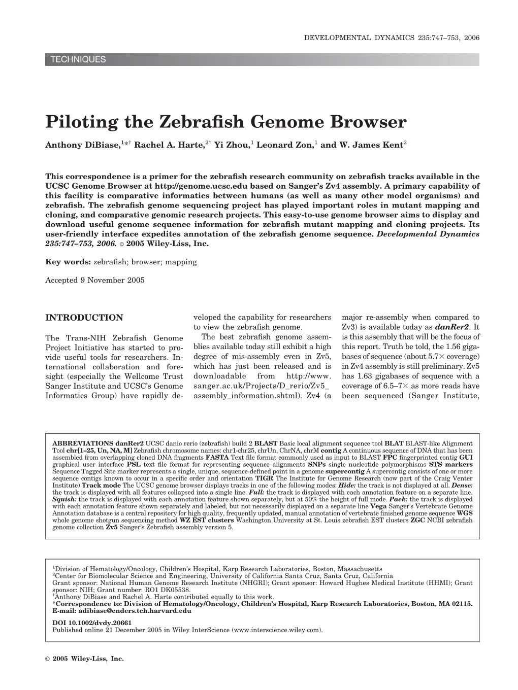 PILOTING the ZEBRAFISH GENOME BROWSER 749 Nome Browser