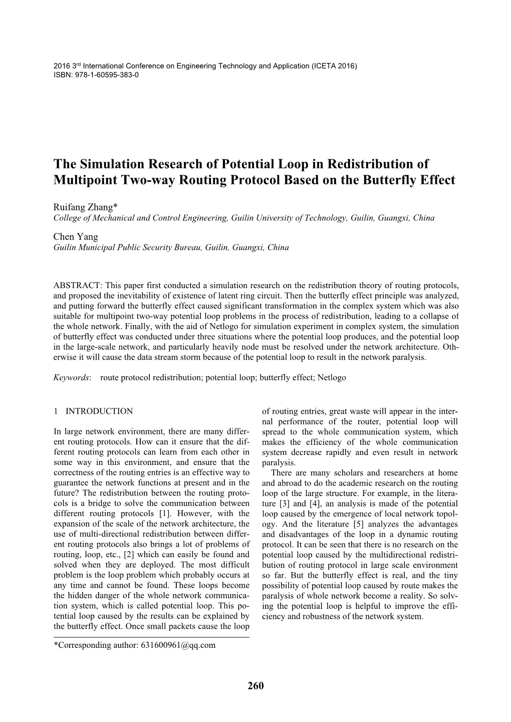 The Simulation Research of Potential Loop in Redistribution of Multipoint Two-Way Routing Protocol Based on the Butterfly Effect