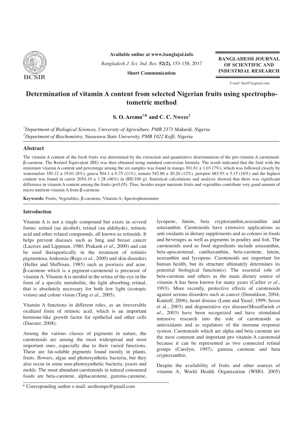 Determination of Vitamin a Content From