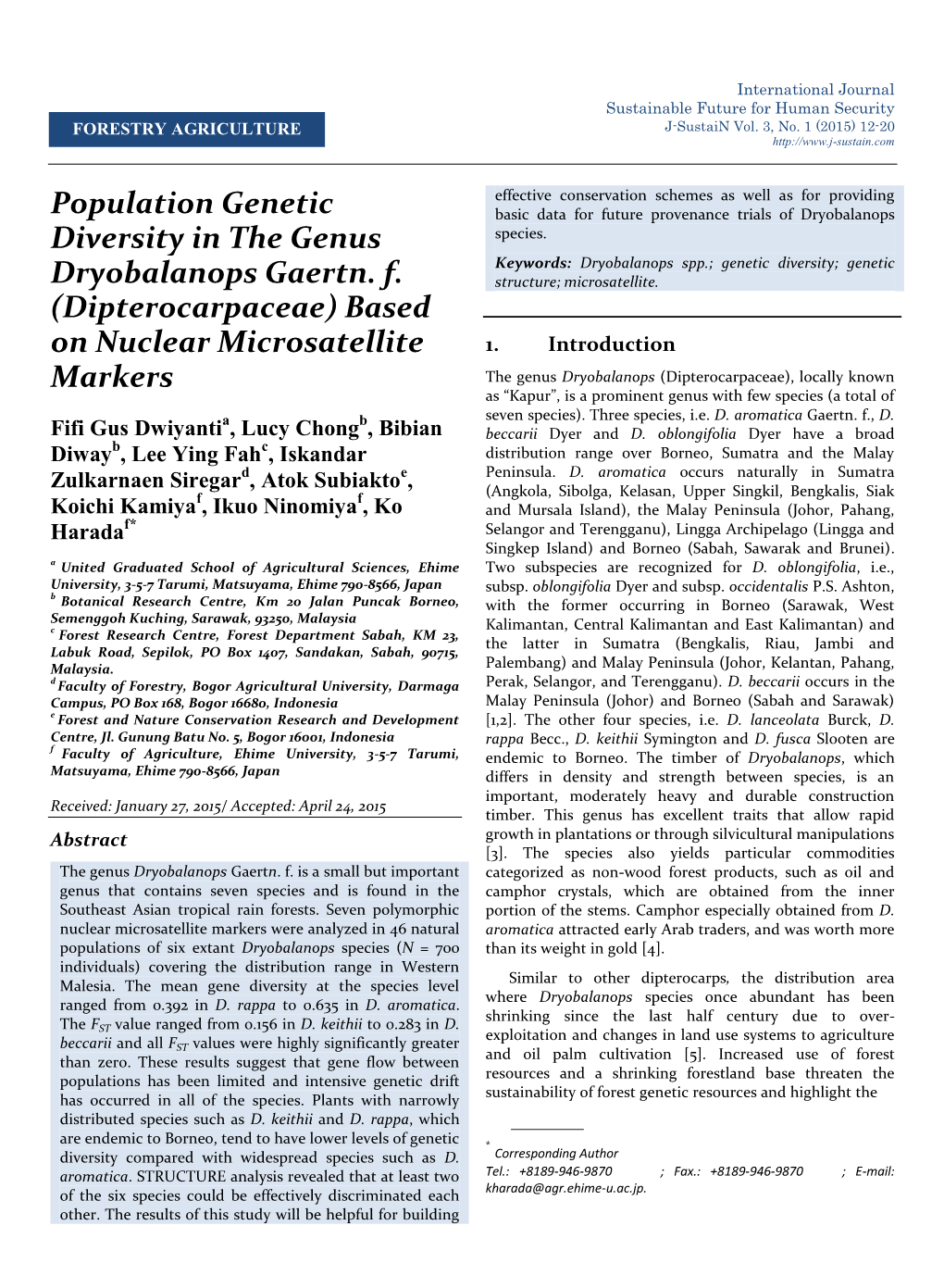 Population Genetic Diversity in the Genus Dryobalanops Gaertn. F