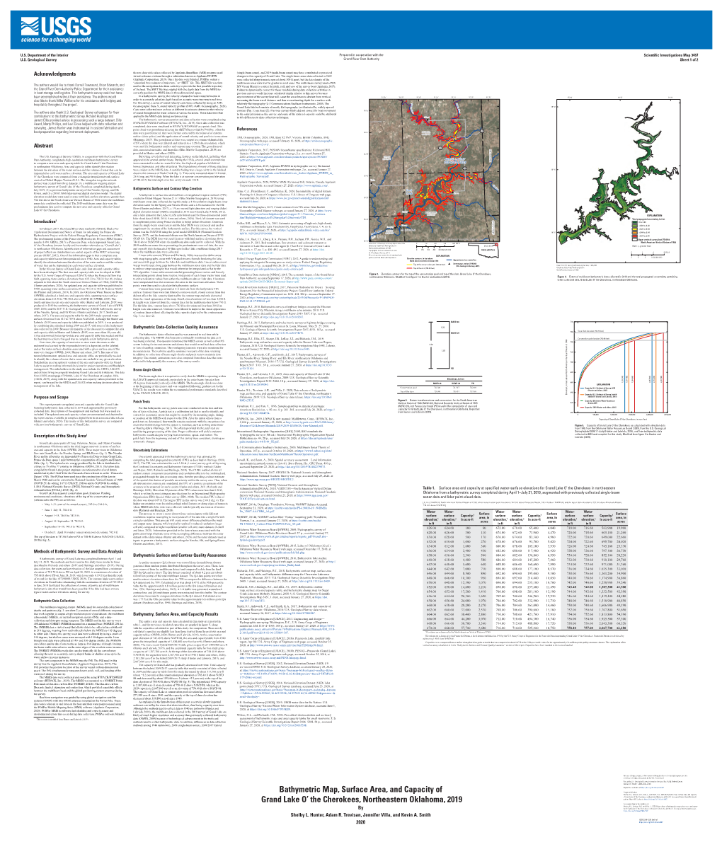 Bathymetric Map, Surface Area, and Capacity of Grand Lake O' The