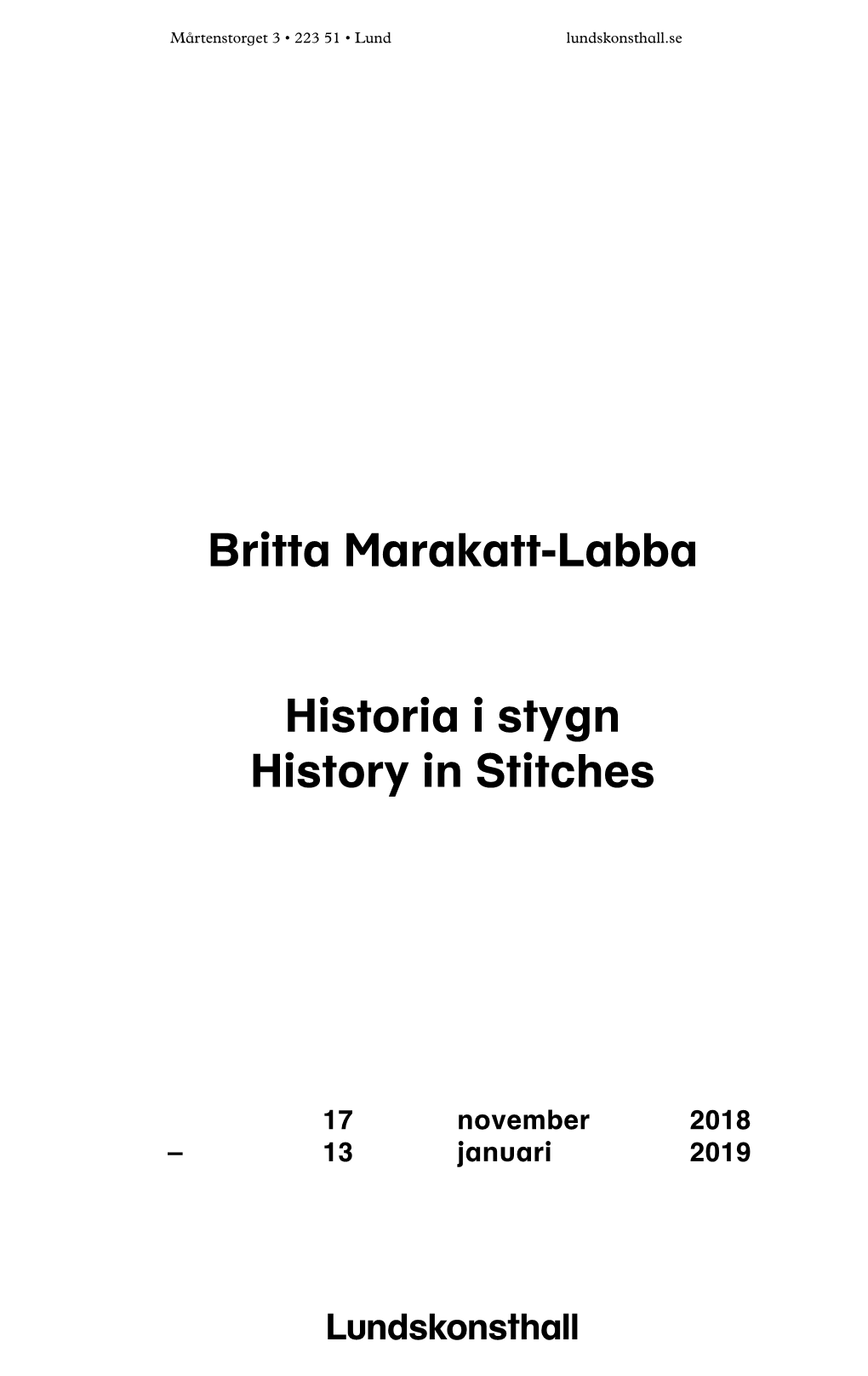 Britta Marakatt-Labba Historia I Stygn History in Stitches