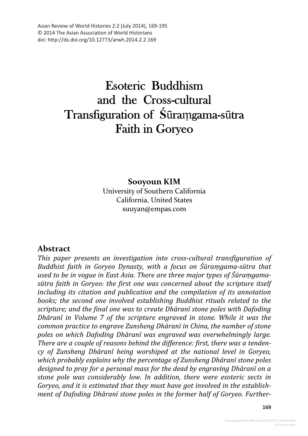 Esoteric Buddhism and the Cross-Cultural Transfiguration of Śūraṃgama-Sūtra Faith in Goryeo