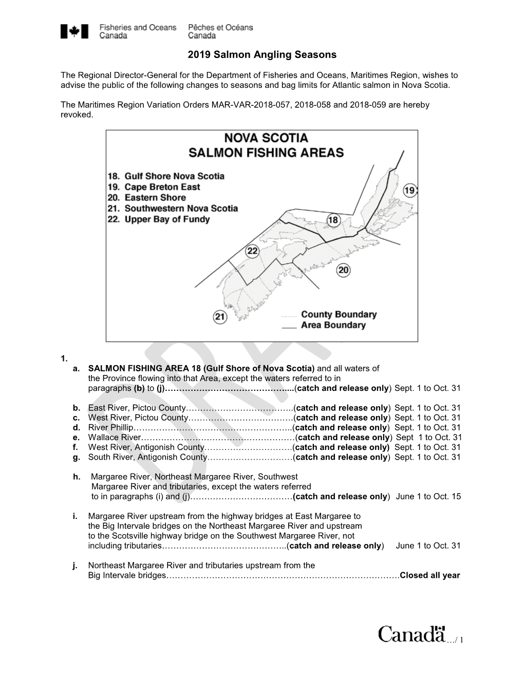 1996 Open Seasons for Salmon Angling