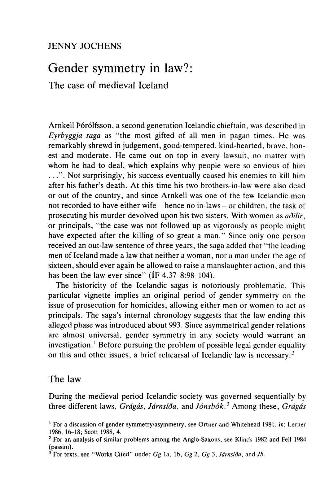 Gender Symmetry in Law?: the Case of Medieval Iceland