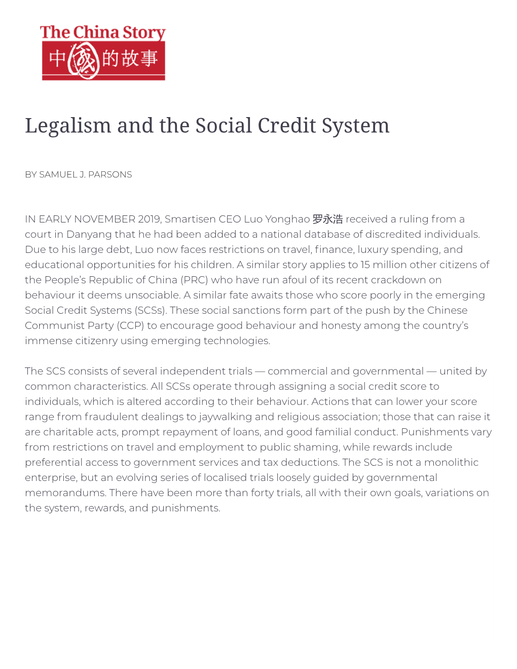 Legalism and the Social Credit System