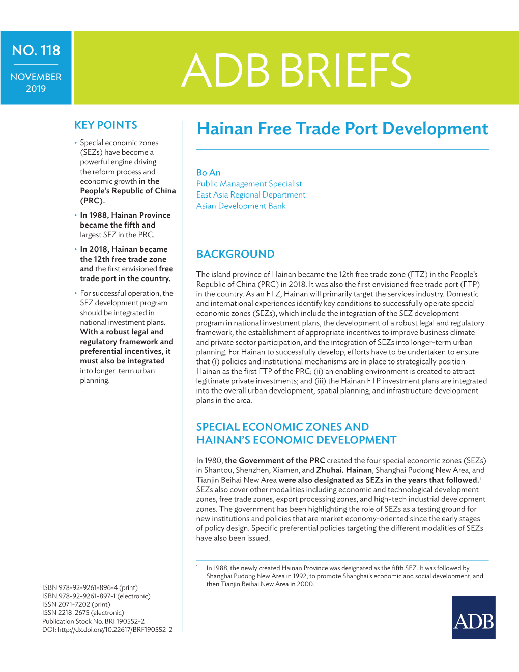 Hainan Free Trade Port Development (ADB Brief No. 118)