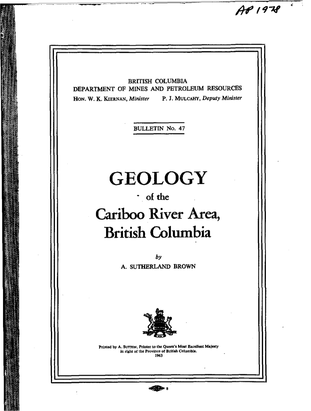 GEOLOGY - of the Cariboo River Area, British Columbia