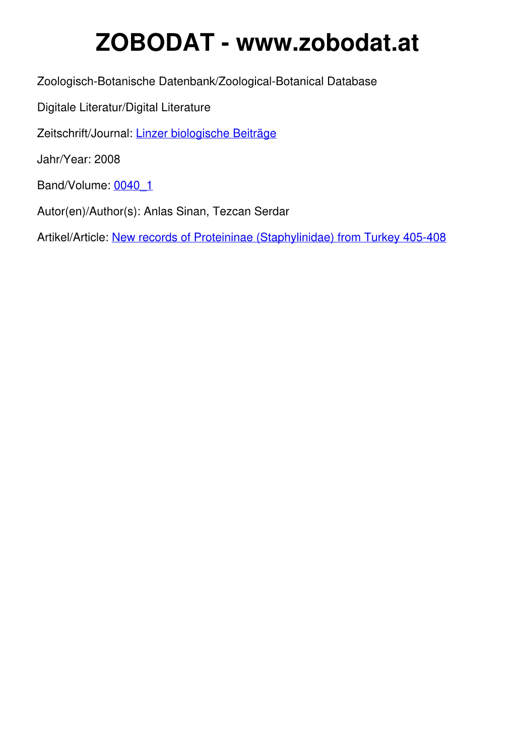 New Records of Proteininae (Staphylinidae) from Turkey 405-408 ©Biologiezentrum Linz, Austria, Download Unter