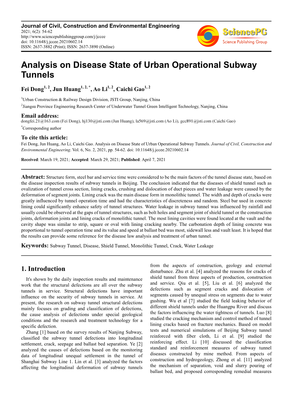 Analysis on Disease State of Urban Operational Subway Tunnels