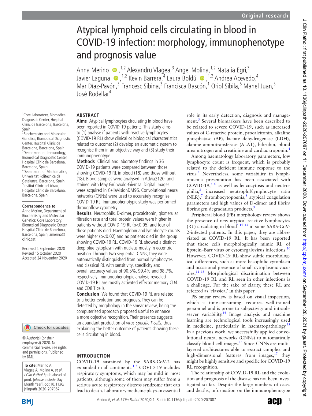 Atypical Lymphoid Cells Circulating in Blood in COVID-19 Infection