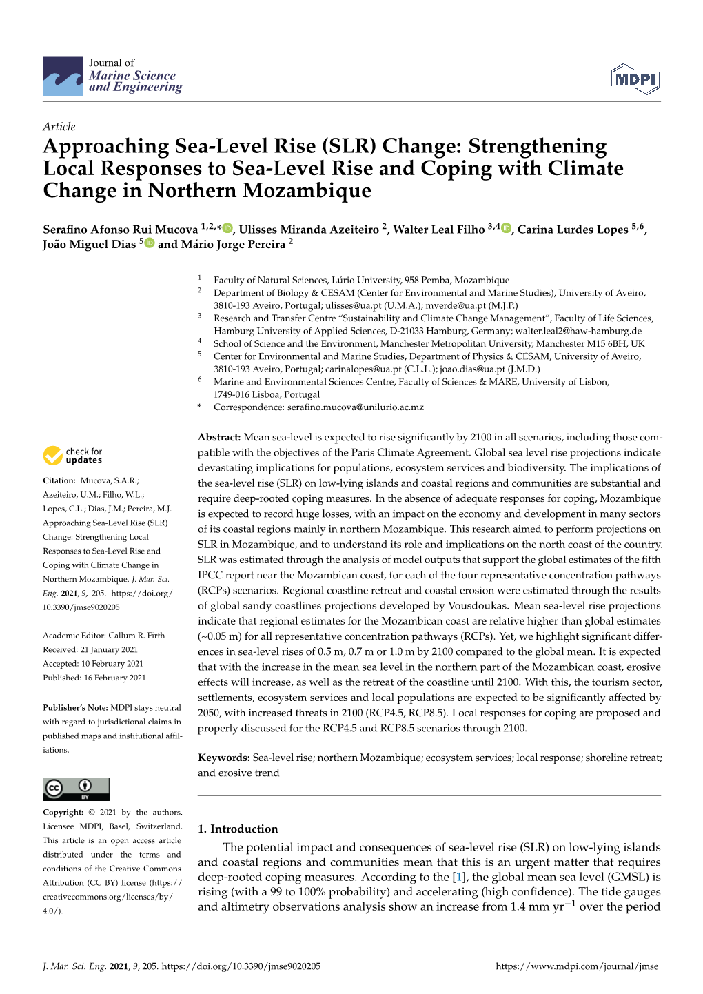 Approaching Sea-Level Rise (SLR) Change: Strengthening Local Responses to Sea-Level Rise and Coping with Climate Change in Northern Mozambique