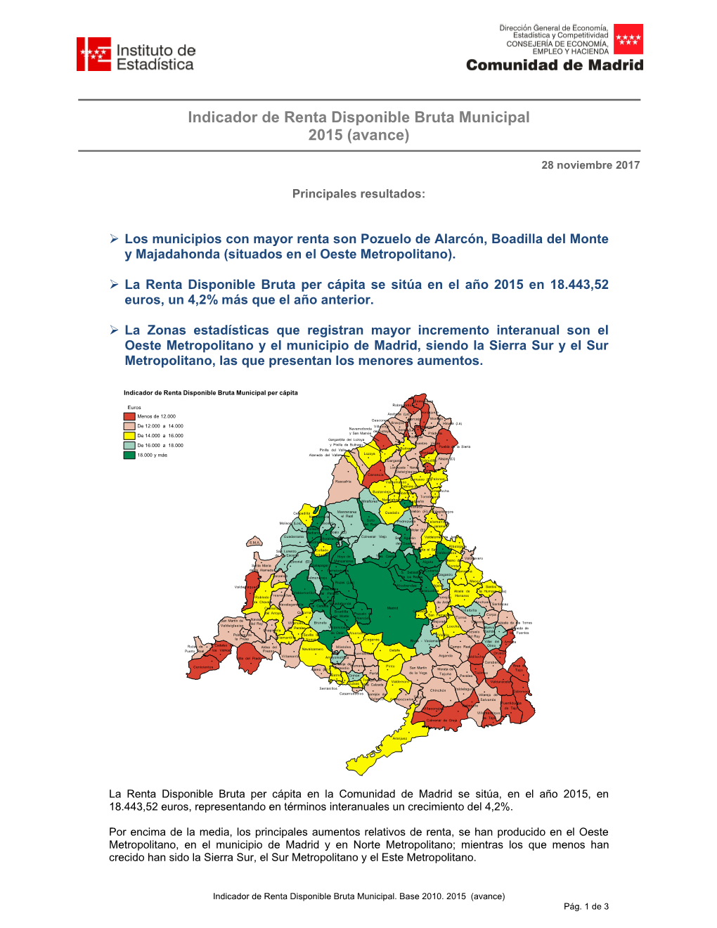 Indicador De Renta Disponible Bruta Municipal 2015 (Avance)