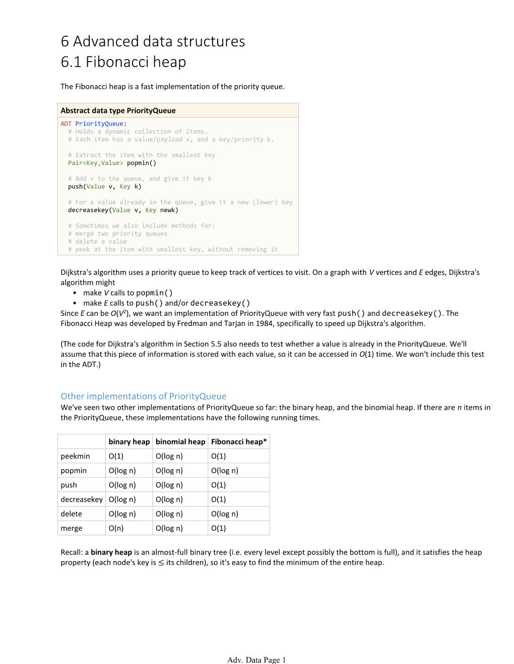 6 Advanced Data Structures 6.1 Fibonacci Heap