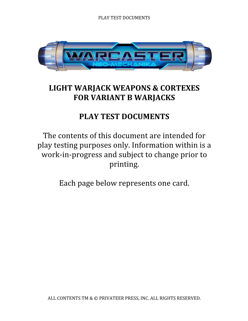 Light Warjack Weapons & Cortexes for Variant B