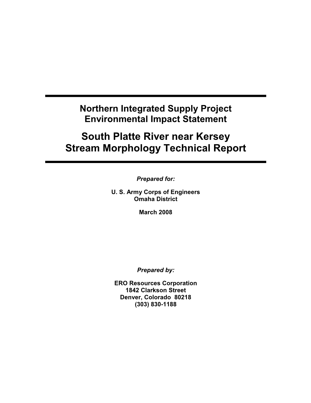 South Platte River Near Kersey Stream Morphology Technical Report