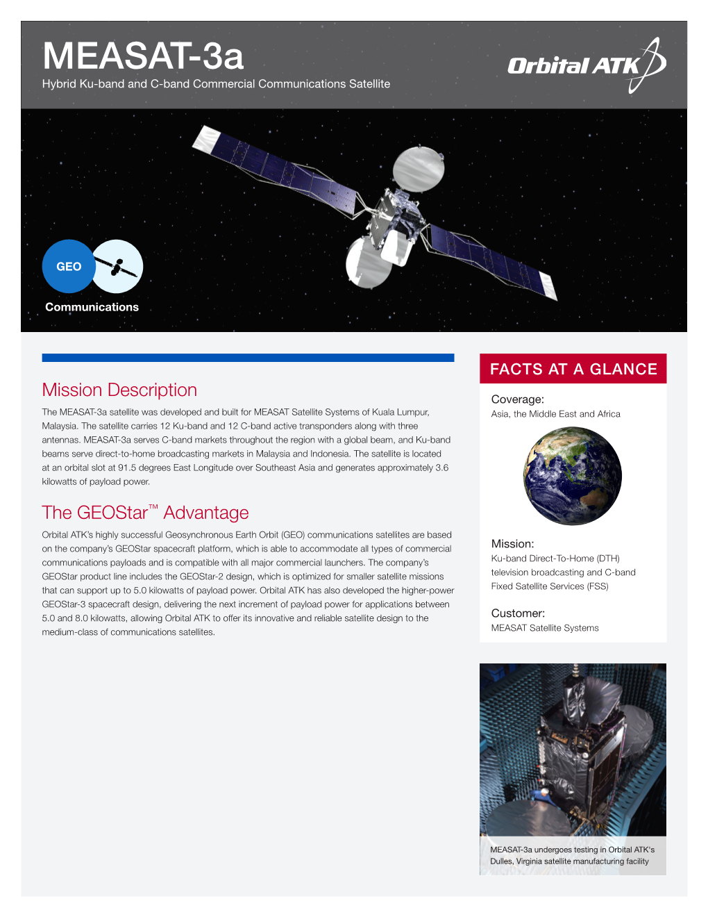 MEASAT-3A Hybrid Ku-Band and C-Band Commercial Communications Satellite