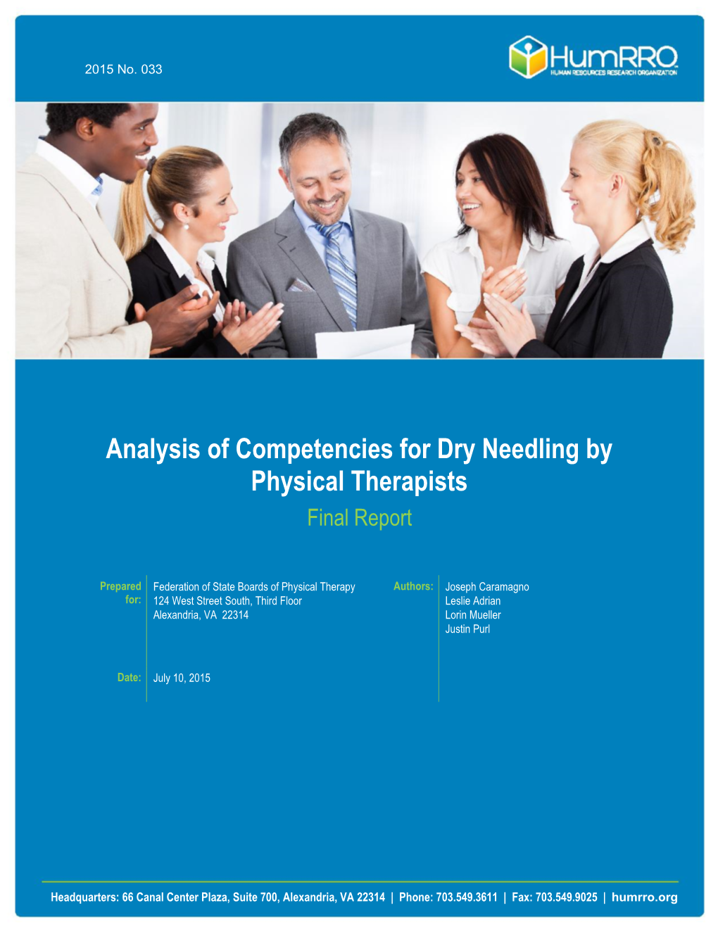 Analysis of Competencies for Dry Needling by Physical Therapists Final Report