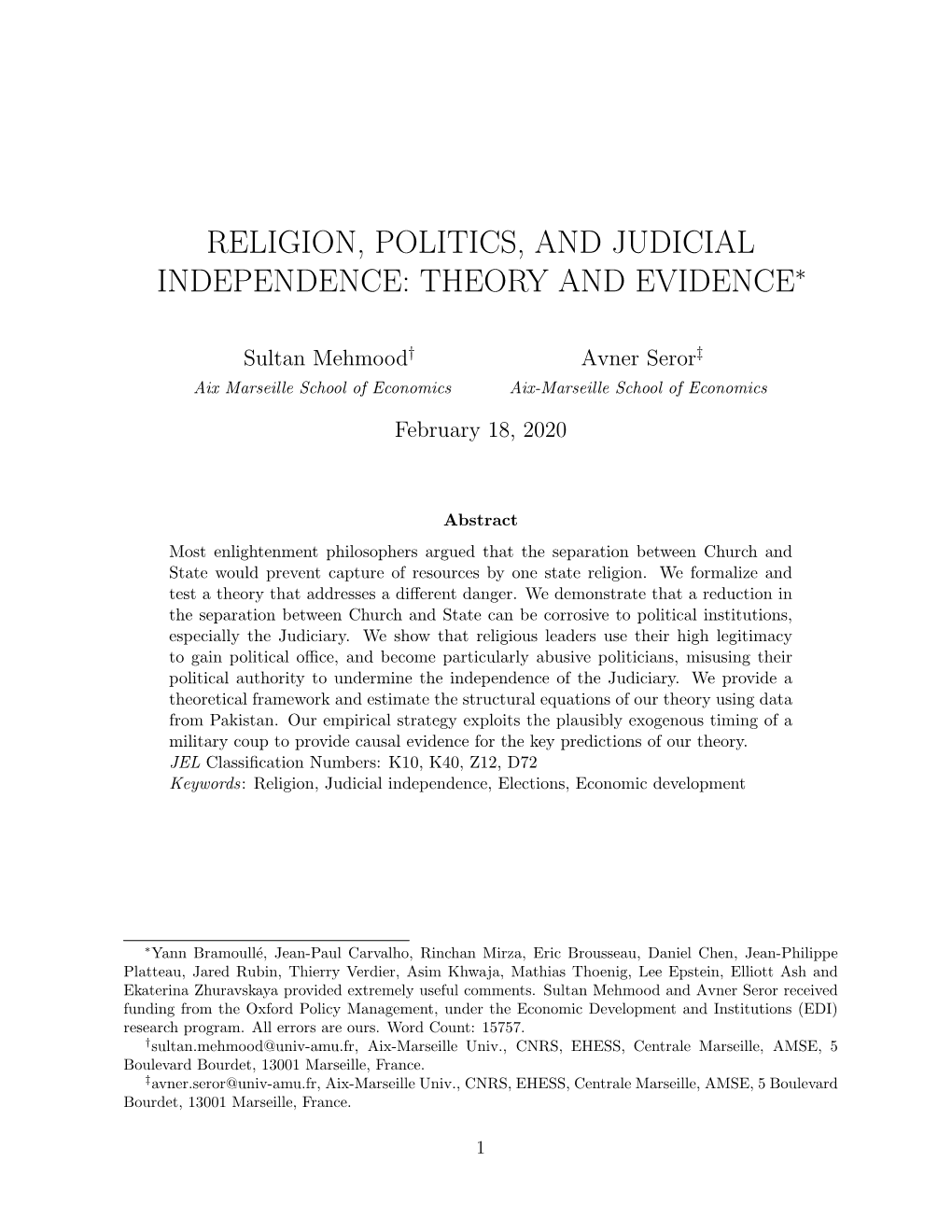 Religion, Politics, and Judicial Independence: Theory and Evidence∗