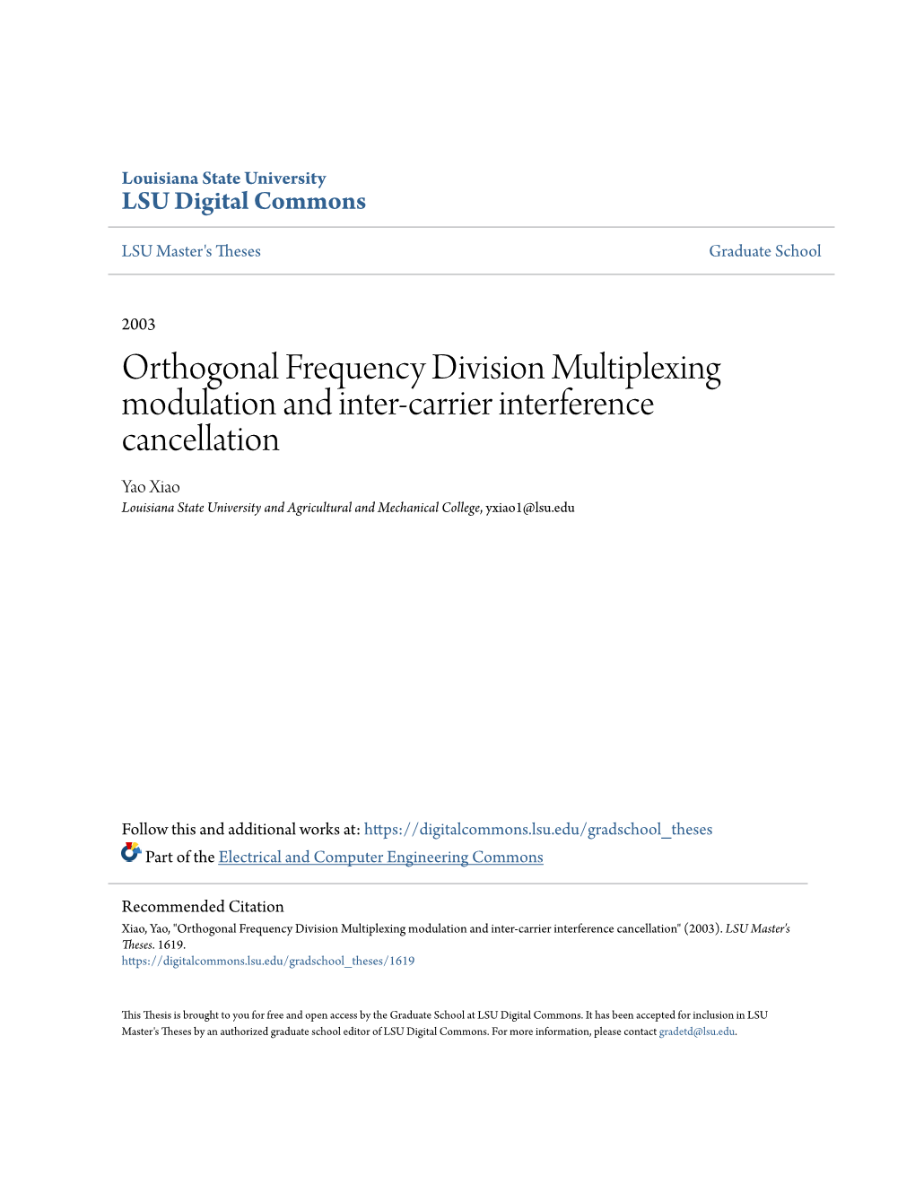 Orthogonal Frequency Division Multiplexing Modulation and Inter