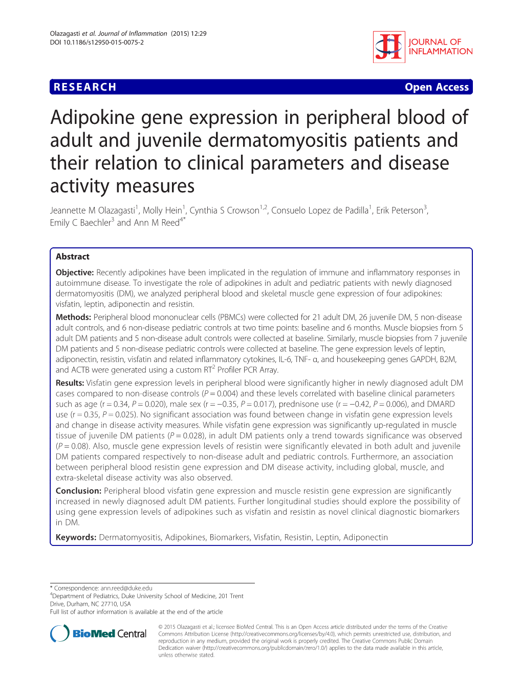 Adipokine Gene Expression in Peripheral Blood of Adult And