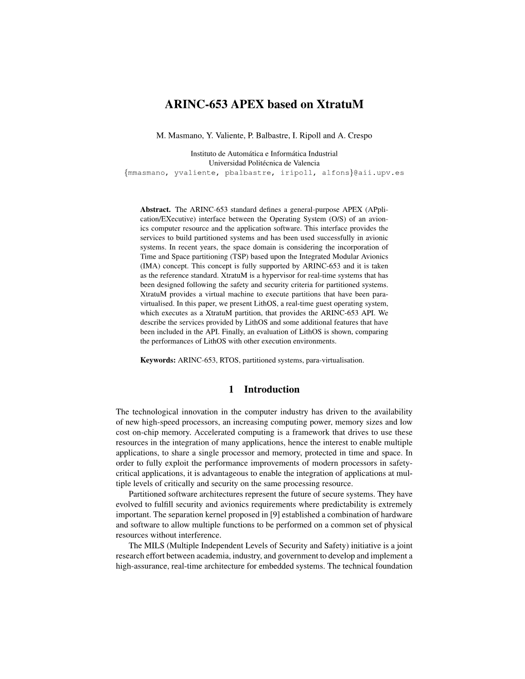 ARINC-653 APEX Based on Xtratum