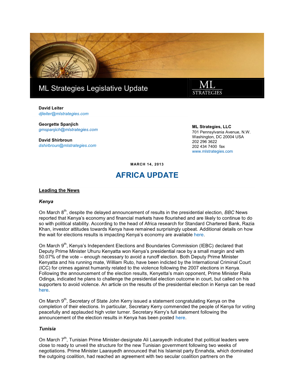 ML Strategies Legislative Update AFRICA UPDATE