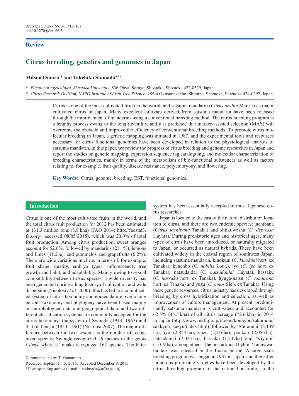 Citrus Breeding, Genetics and Genomics in Japan