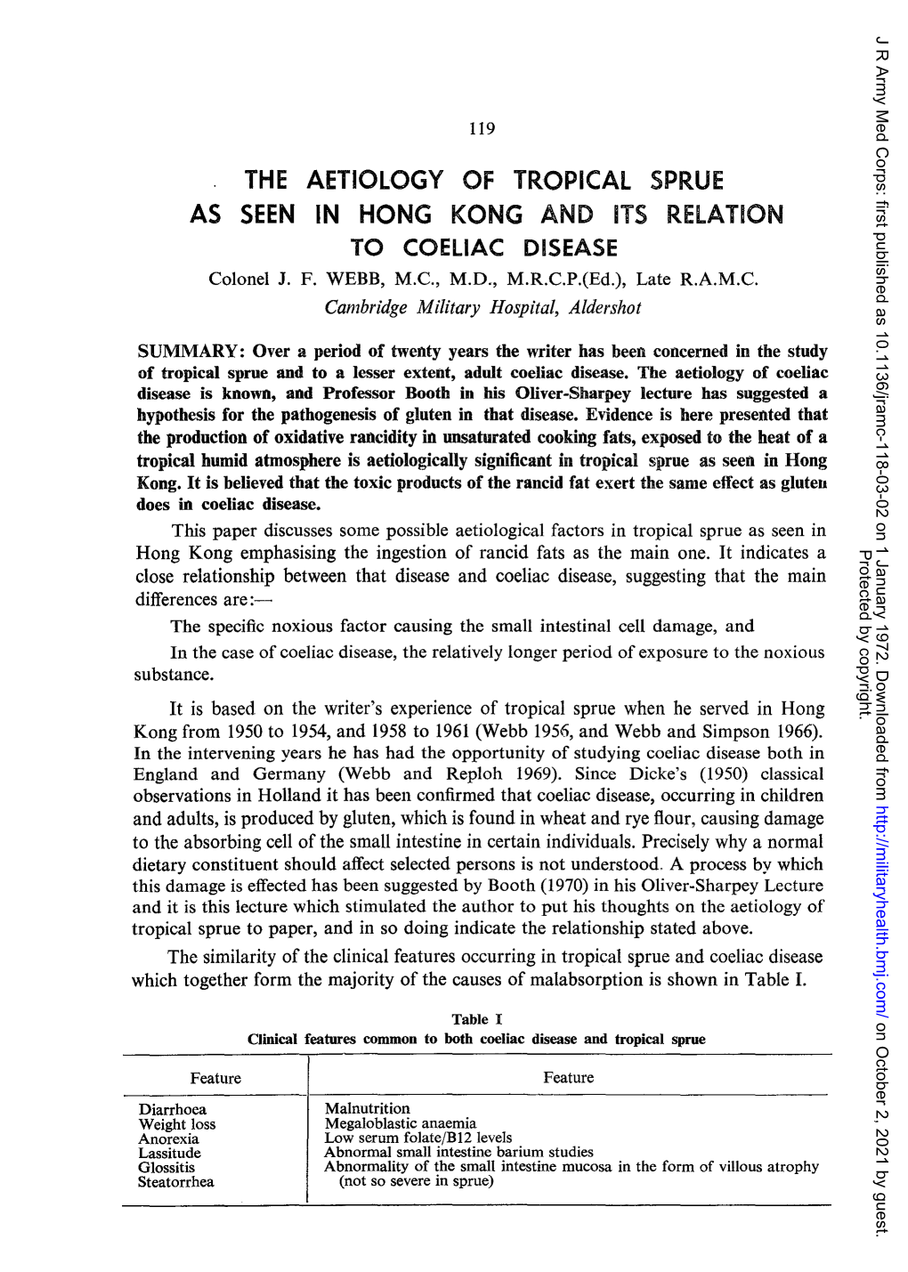 JF Webb. the Aetiology of Tropical Sprue As Seen in Hong Kong And