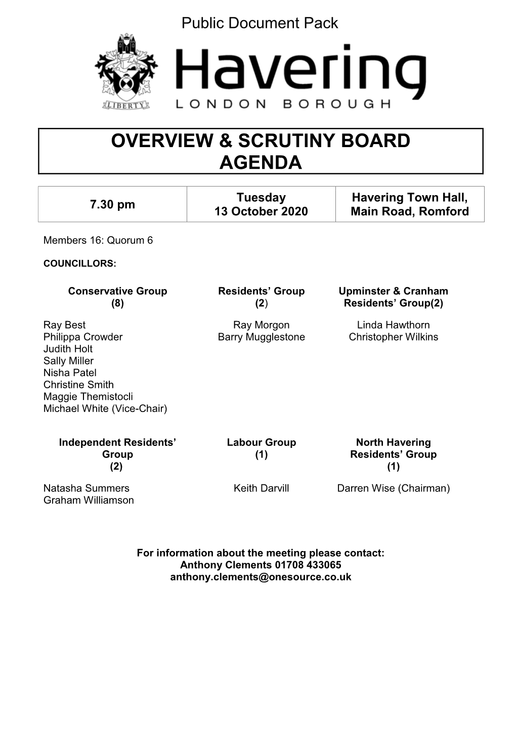 (Public Pack)Agenda Document for Overview & Scrutiny Board, 13/10