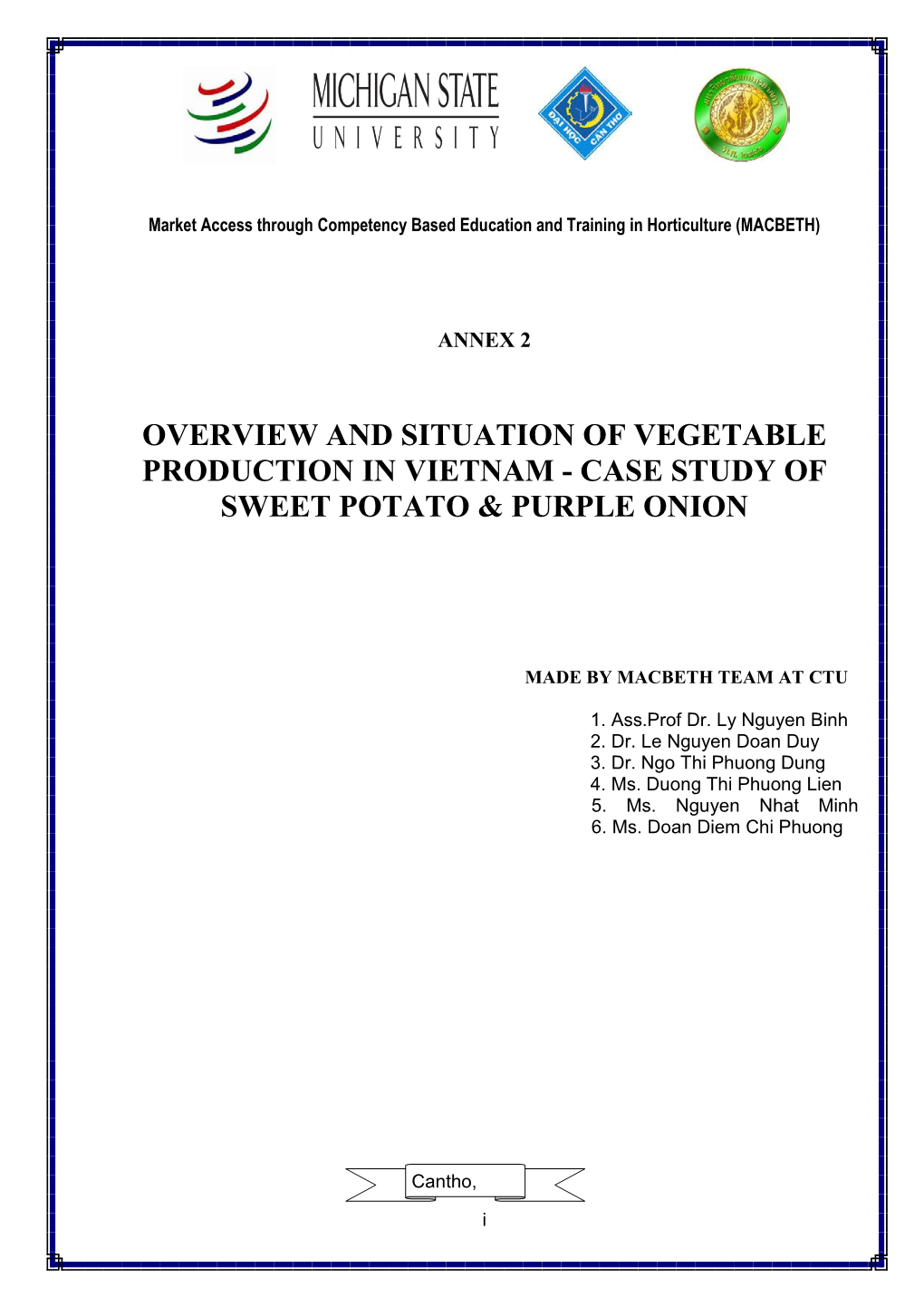 Overview and Situation of Vegetable Production in Vietnam - Case Study of Sweet Potato & Purple Onion