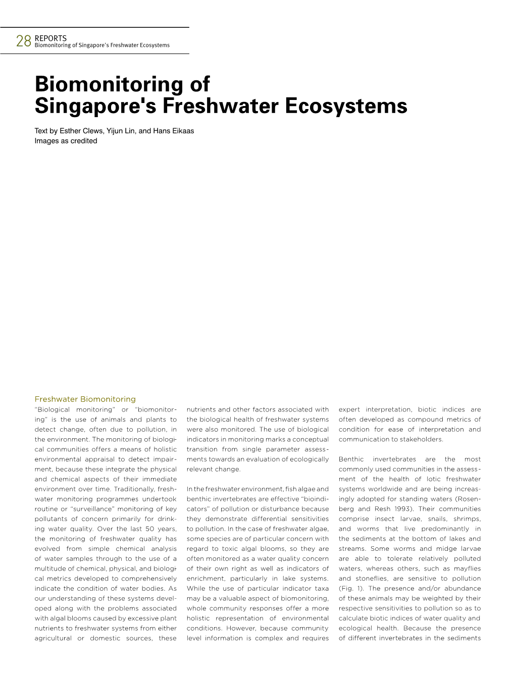 Biomonitoring of Singapore's Freshwater Ecosystems