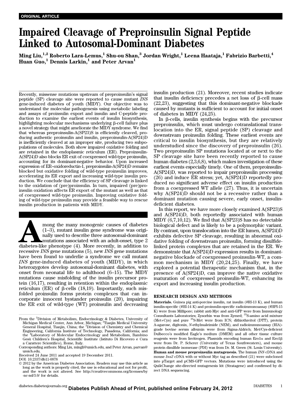 Impaired Cleavage of Preproinsulin Signal Peptide Linked to Autosomal