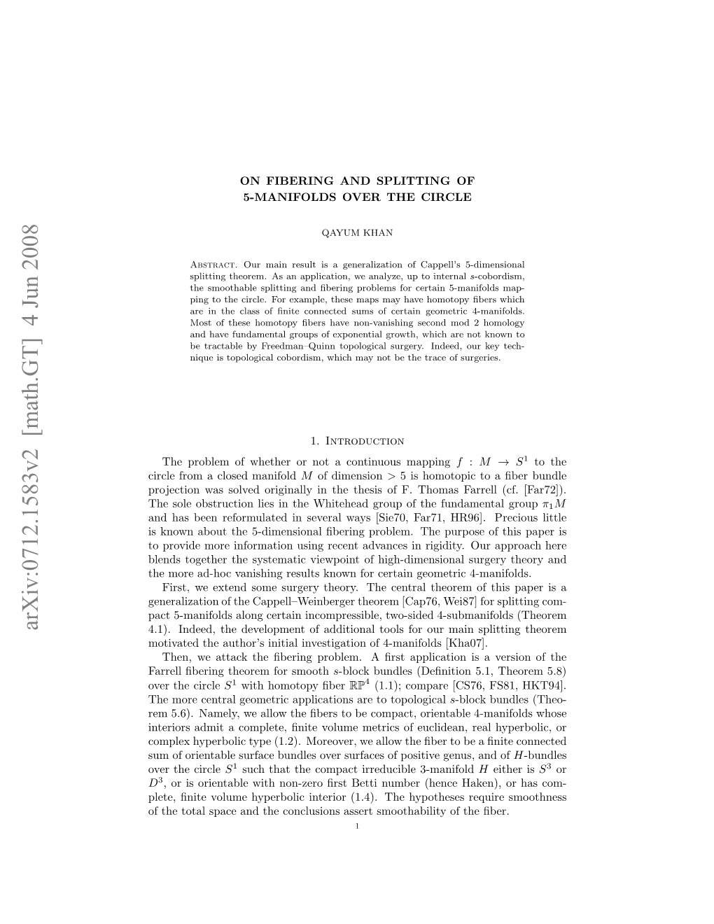 On Fibering and Splitting of 5-Manifolds Over the Circle 3