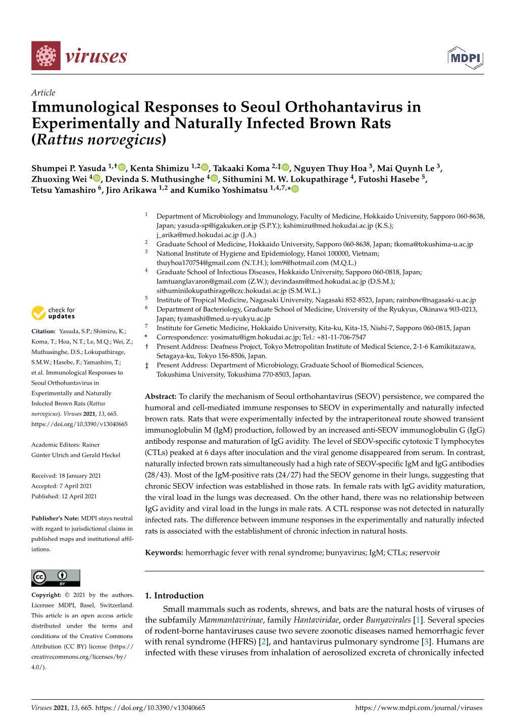 Immunological Responses to Seoul Orthohantavirus in Experimentally and Naturally Infected Brown Rats (Rattus Norvegicus)