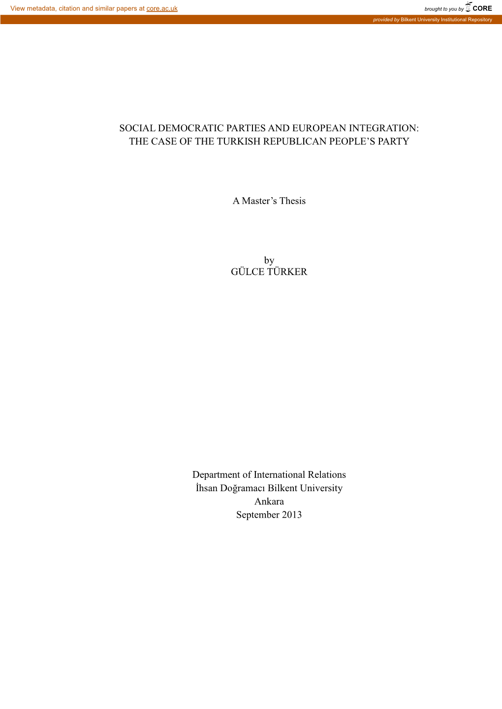 Social Democratic Parties and European Integration: the Case of the Turkish Republican People’S Party