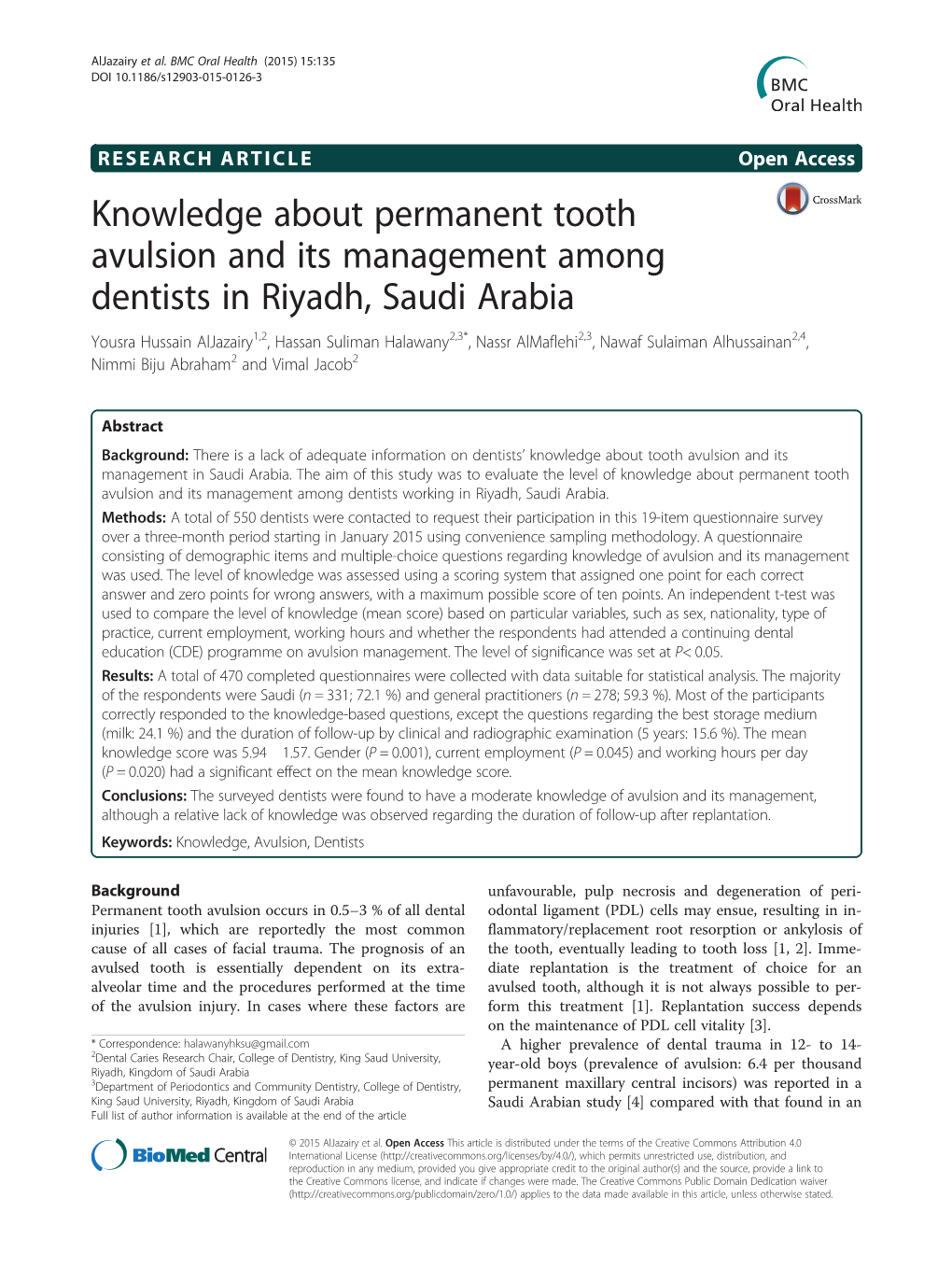 Knowledge About Permanent Tooth Avulsion and Its Management