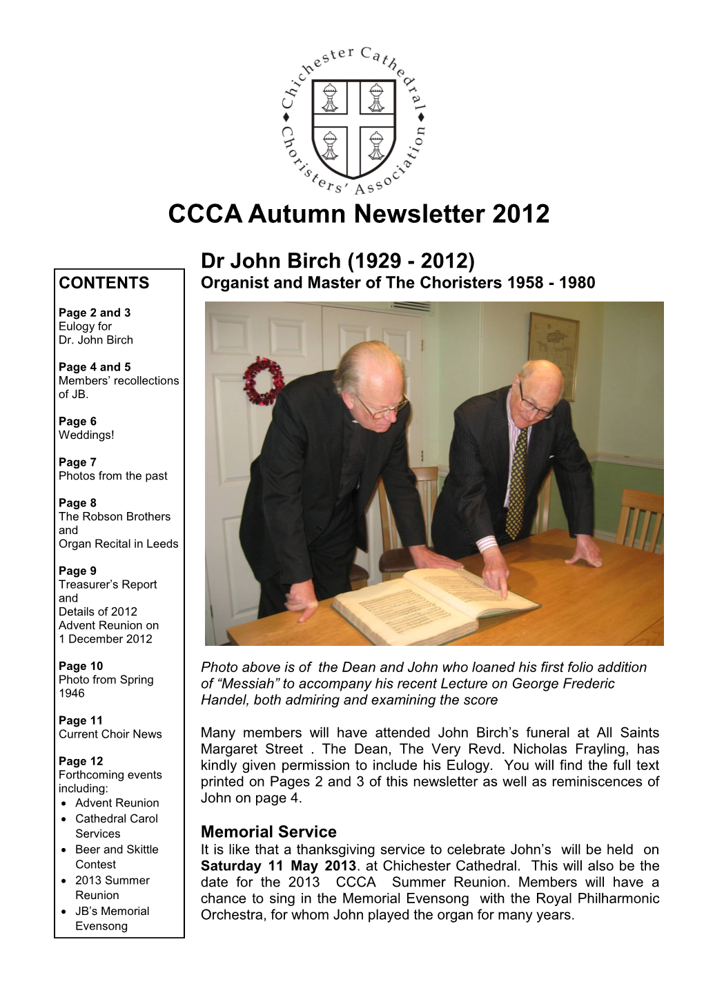 Autumn 2012 Newsletter