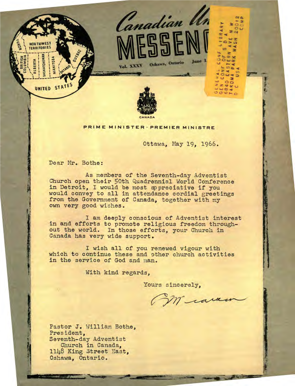 Ottawa, May 19, 1966. Dear Mr. Bathe: As Members of the Seventh