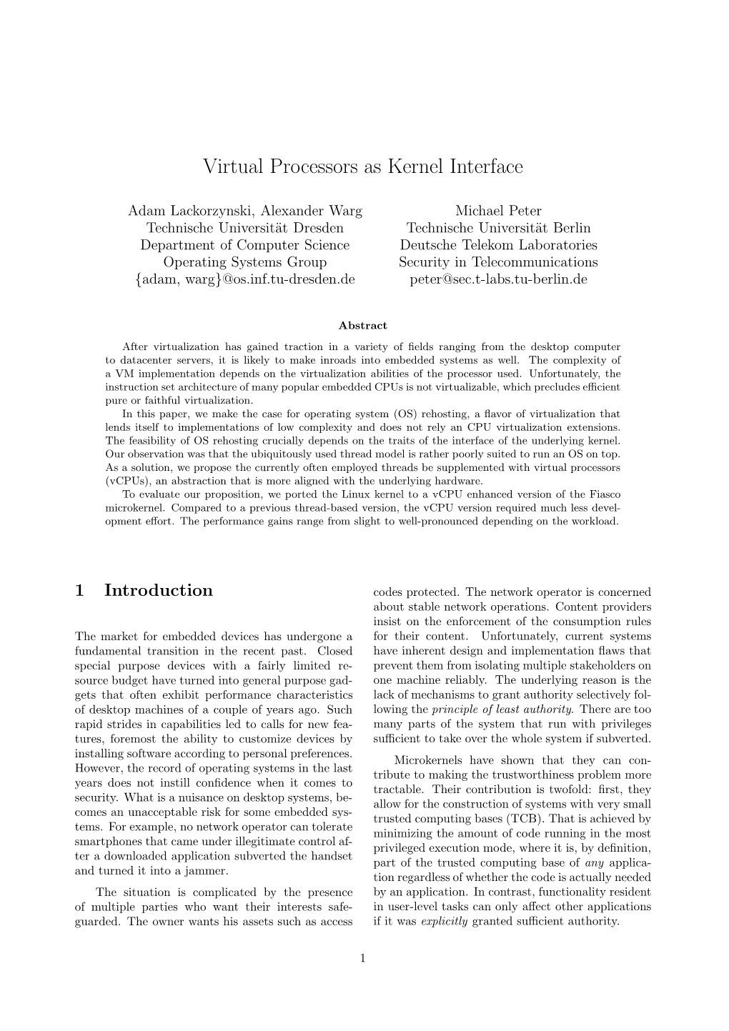 Virtual Processors As Kernel Interface