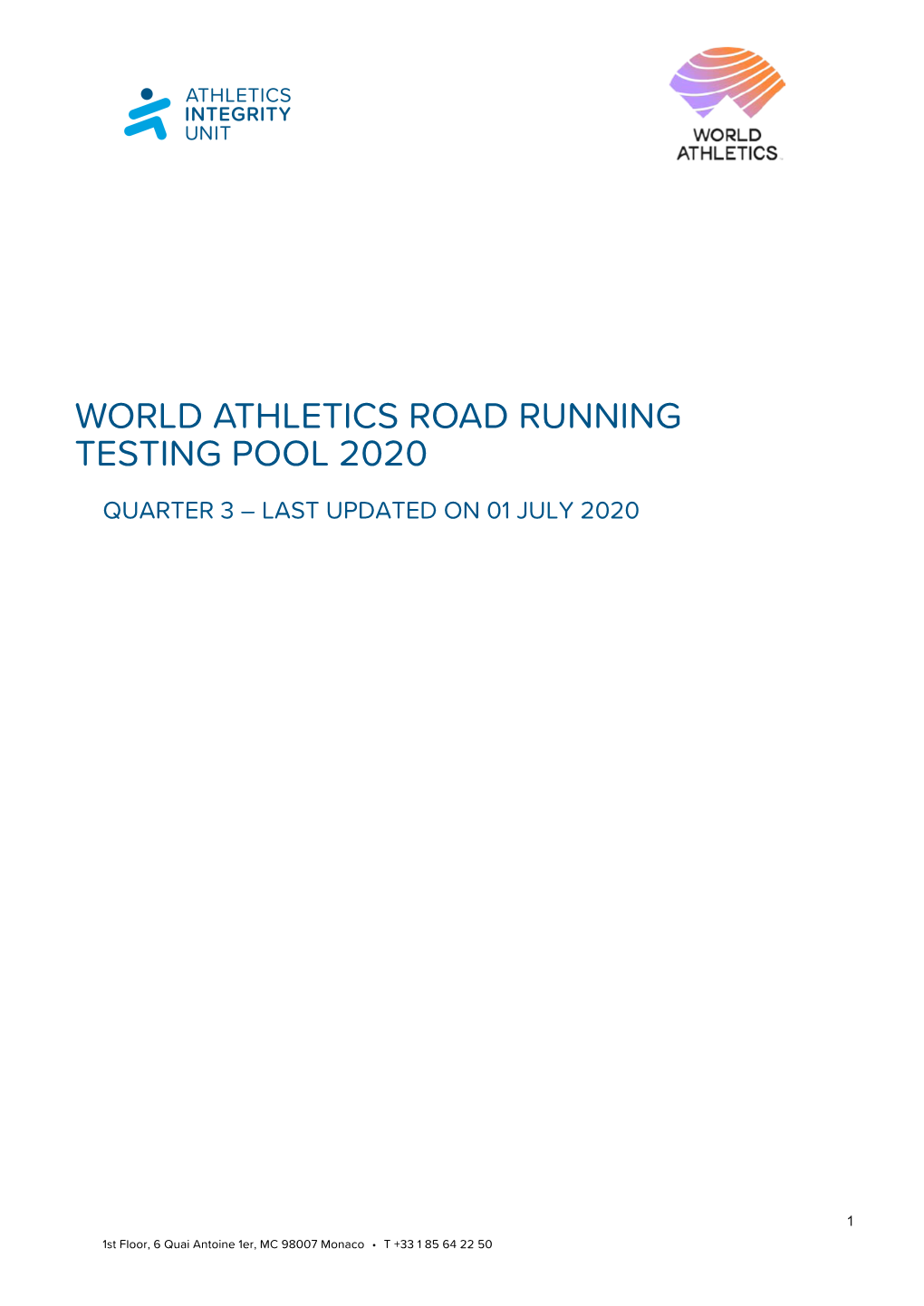 World Athletics Road Running Testing Pool 2020