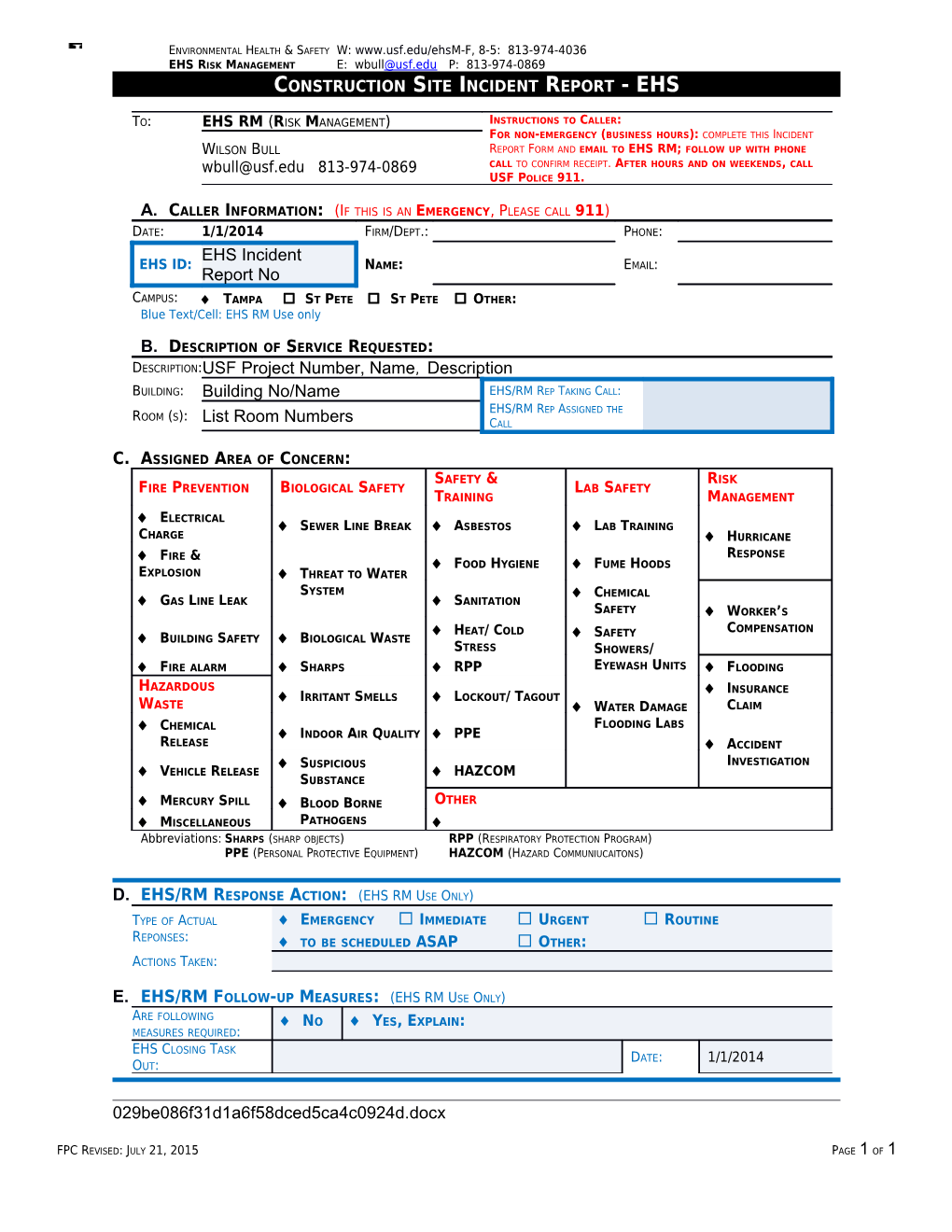 Construction Site Incident Report - EHS