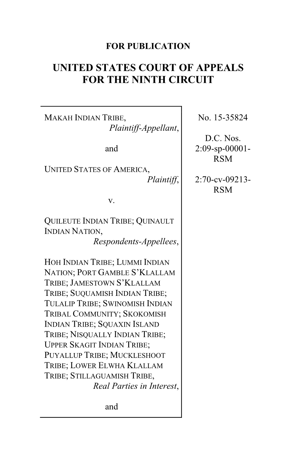 Makah Indian Tribe V. Quileute Indian Tribe